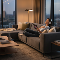 QCY H3S lifestyle canapé